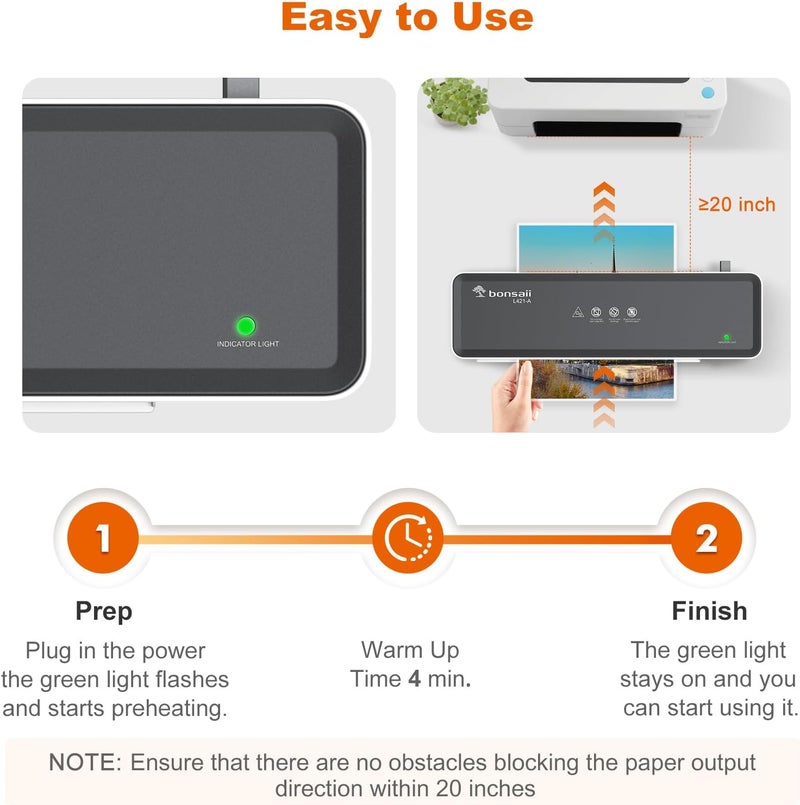 bonsaii Laminator Machine with 5 Laminating Sheets, 9 Inch Thermal Laminating Machine for Doc/Posters/Photos, Compact Laminator for Home Office School, L421-Grey - Image 5